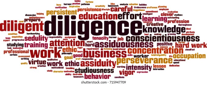 Diligence word cloud concept. Vector illustration