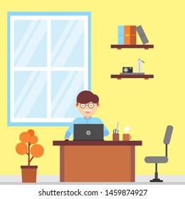 Diligent Businessman hard work flat design 