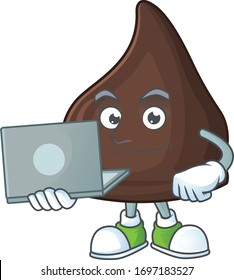 Diligent chocolate conitos mascot design style working from home with laptop
