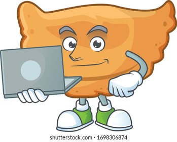 Diligent cornes de gazelle mascot design style working from home with laptop