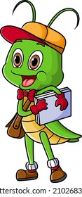 The diligent grasshopper is very happy and delivering package of illustration
