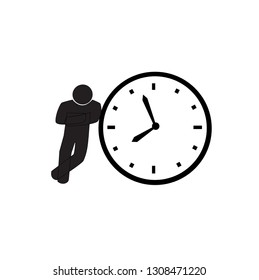 diligent man waiting for office time to start working at 8.00 o'clock, vector illustration.