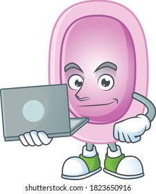 Diligent pertussis cartoon drawing concept working from home with laptop. Vector illustration