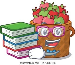 A diligent student in apple basket mascot design with book