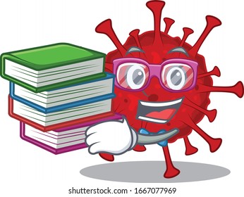 A diligent student in betacoronavirus mascot design with book
