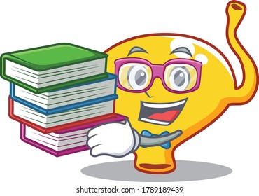 A diligent student in bladder mascot design concept with books