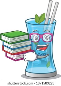 A diligent student in blue hawai cocktail mascot design concept read many books