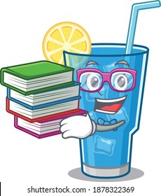 A diligent student in blue lagoon cocktail mascot design concept read many books