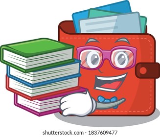 Un estudiante diligente en el concepto de diseño de mascota de carteras de tarjetas leyó muchos libros