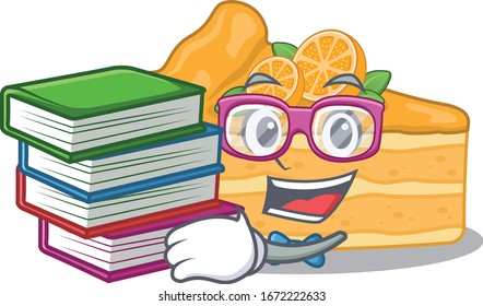 A diligent student in cheesecake orange mascot design with book