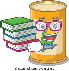 A diligent student in corn tin mascot design concept read many books