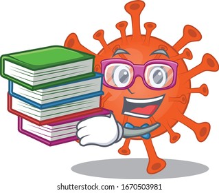 A diligent student in deadly corona virus mascot design with book