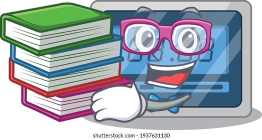 A diligent student in digital timer mascot design concept read many books