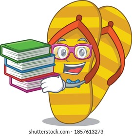 A diligent student in flip flops mascot design concept read many books