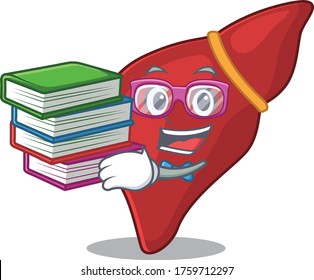 A diligent student in healthy human liver mascot design concept with books