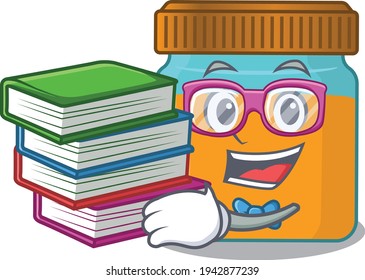 A diligent student in honey jar mascot design concept read many books