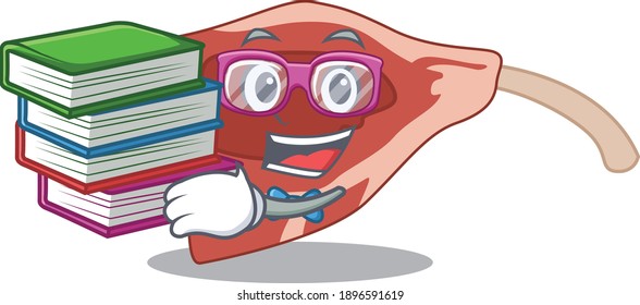 A diligent student in lamb chop mascot design concept read many books. Vector illustration