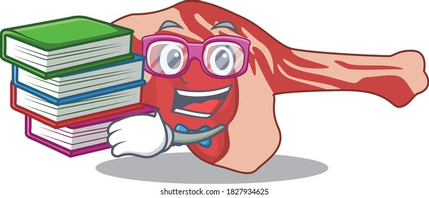 A diligent student in leg of lamb mascot design concept read many books