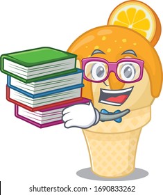 A diligent student in orange ice cream mascot design concept with books