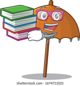 A diligent student in orange umbrella mascot design with book