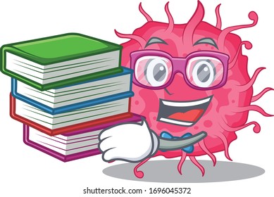 A diligent student in pathogenic bacteria mascot design concept with books