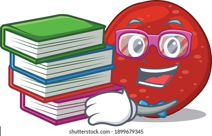 A diligent student in peperoni mascot design concept read many books. Vector illustration