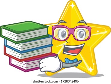 A diligent student in shiny star mascot design concept with books