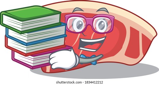 A diligent student in sirloin mascot design concept read many books