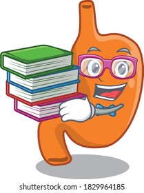 A diligent student in stomach mascot design concept read many books