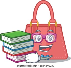A diligent student in women handbag mascot design concept read many books