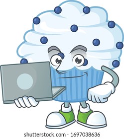 Diseño de mascota vanilla azul disidente estilo de mascota trabajar desde casa con portátil