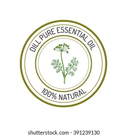 Dill, essential oil label, aromatic plant. Vector illustration