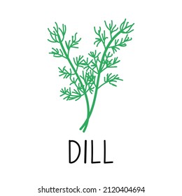 Dill, hand drawn element in doodle style. Logo and emblem packaging design template - spices and herbs - dill sprigs. Logo in trendy linear style.