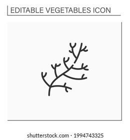 Dill line icon. Special species for dishes. Improve food taste. Dietary food. Vegetarian, healthy nutrition. Health benefits. Agriculture concept. Isolated vector illustration. Editable stroke