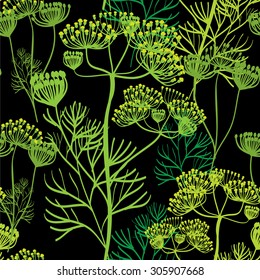 dill seamless on the black background