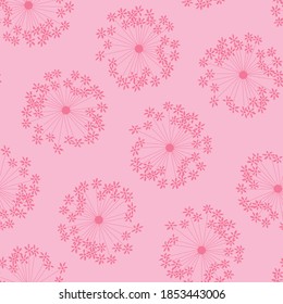 Dill seeds. Solid pink background with dill seeds laid out in a circle. Seamless background. Idea for packaging, textiles