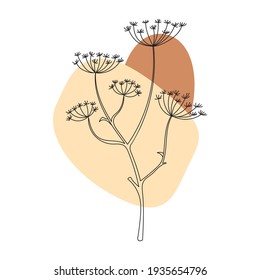 Dill silhouette on an abstract background. Beautiful hand-painted decor
