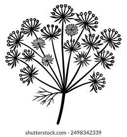 Dill Silhouette vector illustration, Icon Stock Illustration, Black And White, Black Color
