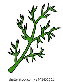 Dill twig Herb. Spice, condiment and herb. Kitchen cooking. Food Doodle icon, logo, sticker. Vector flat illustration.