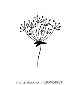 El paraguas. Ilustración del doodle dibujada a mano por vectores. Silueta blanca y negra