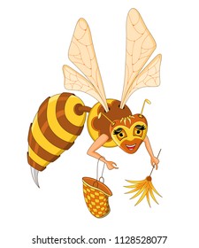 A Dilligent Bee. Cartoon character. Isolated on white background. Vector illustration.