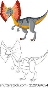 Dilophosaurus dinosaur with its doodle outline on white background illustration