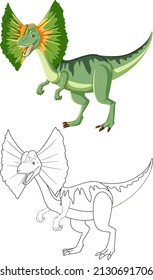 Dilophosaurus dinosaur with its doodle outline on white background illustration