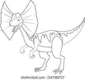 Dilophosaurus dinosaur doodle outline on white background illustration