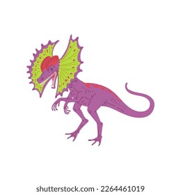 Dilophosaurus dinosaur, flat vector illustration isolated on white background. Predator reptile of Early Jurassic Epoch. Dino character for kids designs.