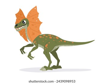 Dilophosaurus dinosaur. Jurassic venomous dilophosaurus, meat-eating ancient theropod reptile flat vector illustration. Carnivore dilophosaurus dino on white