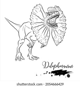 Dilofosaurio, dinosaurio de sketch realista, ilustración vectorial