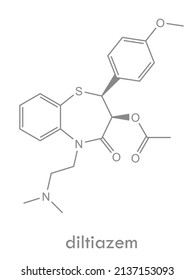 Diltiazem Structure. Calcium Channel Blocker Drug Molecule. Used In Hypertension And Angina.