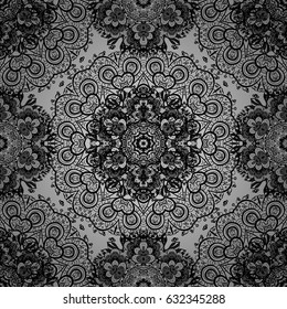 Dim element on gray background. Dim outline floral decor. Eastern style element. Vector illustration for invitations, cards, web page. Line art seamless border for design template.