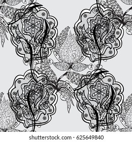 Dim elements on gray background. Seamless oriental ornament in the style of baroque. Traditional classic vector dim seamless pattern.